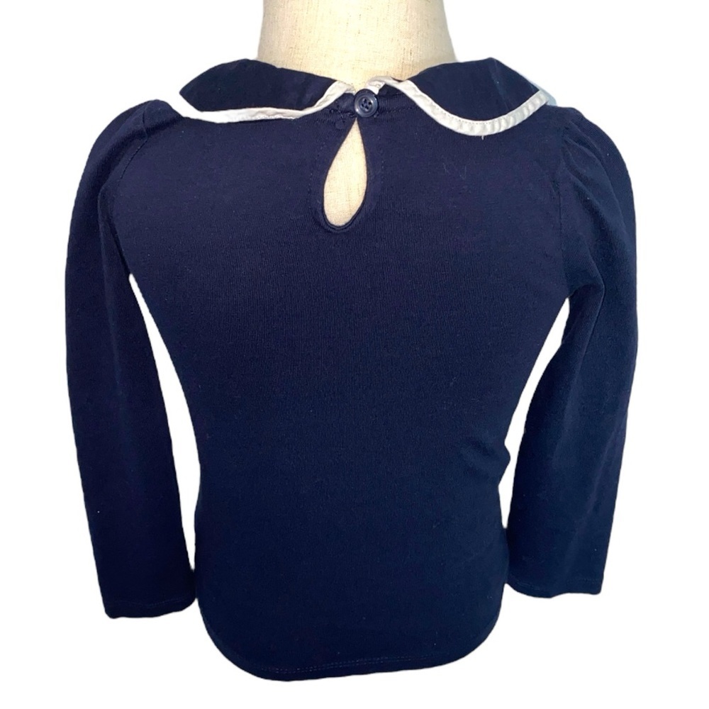 Janie and Jack Girl’s Size 4 Navy Blue Long Sleeve Top with White Trim - Picture 3 of 4